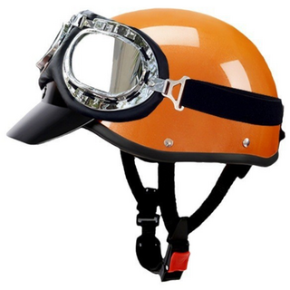 빈티지 헬멧 모터사이클 전기자전거 사계절 공용 안전모, 프리사이즈 55-62 헤드 사이즈, 오렌지 + 모자 챙 + 투명 고글