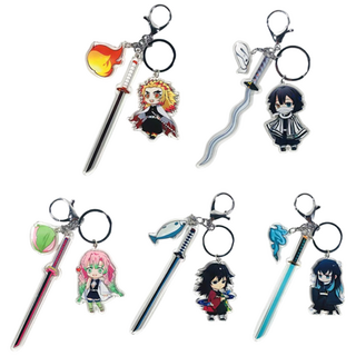 왕호야 일륜도키링 귀살대 일륜도 굿즈 키홀더 팬던트 귀칼 검 칼열쇠 피규어, 쿄주로+오바나이+미츠리+기유+무이치로, 5개