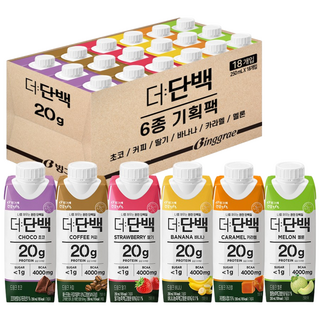 빙그레 더단백 드링크 6종 기획(초코 카라멜 커피 딸기 바나나 멜론) 총 18개, 250ml