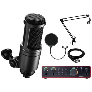 오디오테크니카 AT2020 콘덴서 마이크 포커스라이트 스칼렛 2i2 4세대 오인페, 암스탠드+팝필터+케이블