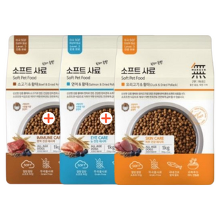 무마진 강아지 소프트사료 3kg (1kg x 3) 소고기와 황태 연어와 황태 오리고기와 황태 골고루 1개씩, 혼합맛, 1개