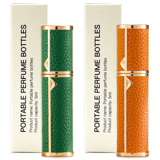 [1+1] 휴대용 향수공병 펌핑 충전 천연가죽 고급 향수 공병 여행 리필 케이스 5ml, 1개, 그린+오렌지