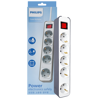 필립스 고용량멀티탭 4000W 컬러탭 5구 과부하차단, 2m, 그레이 5구, 1개, 그레이 CHP2155GA