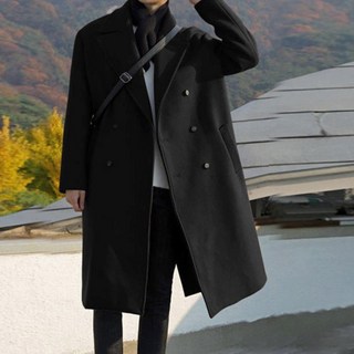 루즈핏 트렌치 코트 남성용 가을과 겨울 주름 방지 미디 모직 코트캐주얼하고 편안한 모직 코트