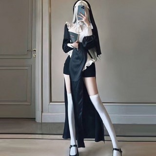 슬림소녀 할로윈 수녀 코스프레 섹시 원피스 할로윈 파티룩 점프슈트 의상