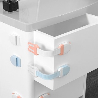 접착식 서랍 안전 잠금장치 문열림 손끼임 방지 밴드형, 4개, A타입-핑크(2P)+블루(2P)