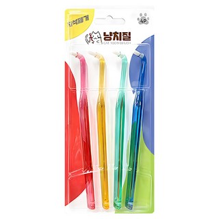 반려동물 냥치질 고양이 강아지 칫솔 4종, 레드 + 옐로우 + 그린 + 블루, 1세트