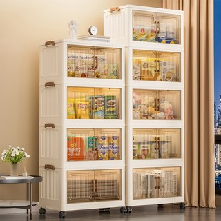 Kynetic 대용량 가정용 다용도 이동식 접이식 수납장 폴딩 리빙박스 정리함, 베이지*5단