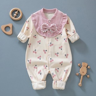 몽실이 리본장식 체리 긴팔 우주복 유아 여아 외출복 봄 가을 바디수트