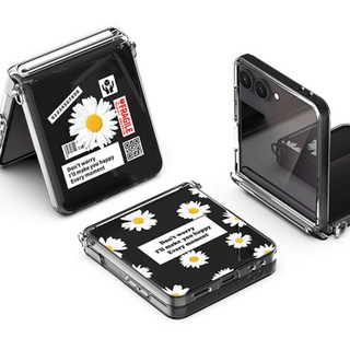 갤럭시 Z플립 5 6 7 데이지라벨 플라워 오토 마그네틱 힌지 투명 하드 케이스 사이드링 제트플립