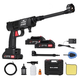SHILONG 새로운 업그레이드 무선 고압세척기 고압세차기 휴대용 세차기 셋트 휴대용 2000mAh 배터리2개 풀세트, 1개, 추가배2터리