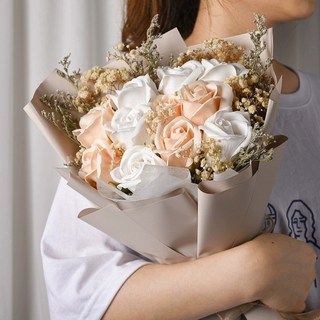 루멘 LED 장미 조화 꽃다발 핸드메이드 핸드백 해바라기 꽃다발, 1개, 샴페인