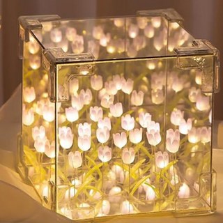 투데이리빙 1+1 LED 튤립 무드등 DIY 키트 20송이 큐브형 건전지 포함 플라워 생일 인테리어 장식 수면등 취침등 수유등 셀프 무드 조명 만들기, 핑크+그린, 2개, R98182A