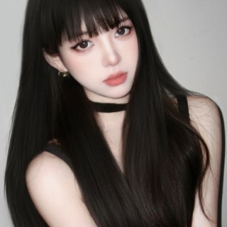 CIVILEE 여성 가발 전체가발 롱 자연스러운 에어뱅 볼륨감 데일리 통가발, 1개, 블랙