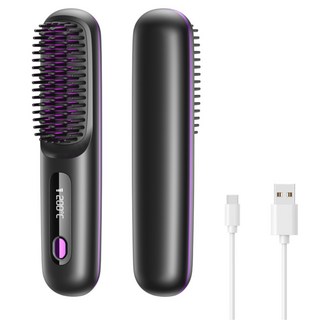 무선 빗고데기 음이온 브러쉬 헤어 스타일러 3단계 온도조절 매직기 휴대용, 블랙