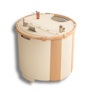 리온 일체형 간이욕조 접이식 성인용 이동식 폴딩 1인용 반신욕 목욕탕 미니욕조 휴대용, 크림화이트66X57