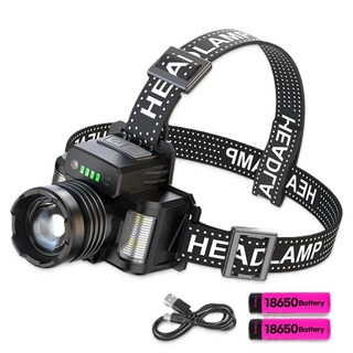 경량 움직임감지 센서 괴물 LED 헤드랜턴 충전식 등산 낚시용 해루질, 1개, 블랙