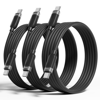 Toocki 툭키 마카롱 실리콘 6A C-C 60W 초고속 충전케이블, 3개, 블랙, 2m