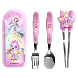 슈팅스타 캐치티니핑 올인원 교정 젓가락 스푼 포크 케이스 세트, 1개, 오로라핑
