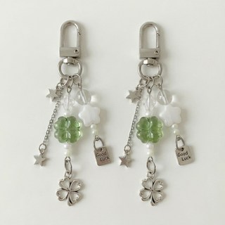 루나오라 행운 클로버 키링 펜던트 가방걸이 2P, 2개, 그린