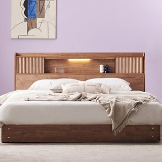 잉글랜더 앙티브 템바보드 원목 수납 침대 LK(Sweet Slumber 9존 필로우탑 매트-K), 프레임(월넛)+매트(WH)