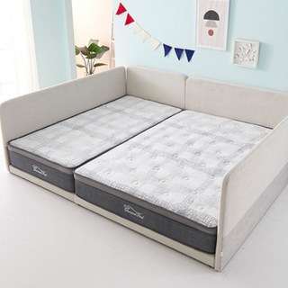 가이온 꽃잠 저상형 패밀리 가족침대, 오픈형_싱글+퀸_본넬매트_크림연그레이