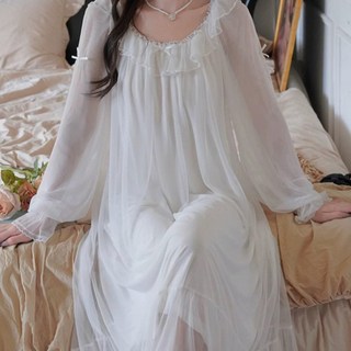 여신 롱 화이트 프릴 레이스 롱 원피스 공주 잠옷 홈드레스