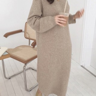 루어스룸 플레인 루즈핏 라운드넥 하객룩 임부복 긴팔 빅사이즈 니트 롱 원피스