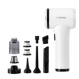 미스티코 초강력 무선 차량용청소기 에어건 겸용 먼지보이는 그린 LED 휴대용 핸디 미니 청소기 (필터 2개+노즐 5종), 화이트