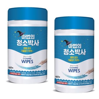 청소용 물티슈 세정티슈 찌든때 기름때 제거 원통형 마법의 청소박사 160매 2통, 2개, 30g