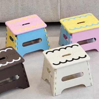 안전잠금 접이식 의자 간이 미니의자 플라스틱 소형 발받침 스툴 체어, 아이보리, 2개