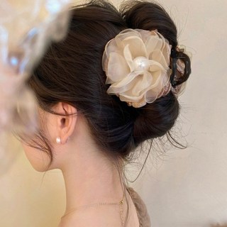 미다미 [2개세트] 왕꽃 레이스 올림머리 집게핀(블랙+피치)