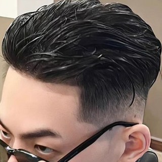 샤일리 자연스러운 남성 인모 부분가발 포마드컷, 자연블랙 (머리 둘레 16*18cm), 1개