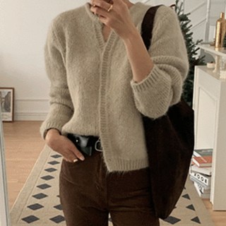루어스룸 헤어리 슬릿 니트 가디건 (4color)