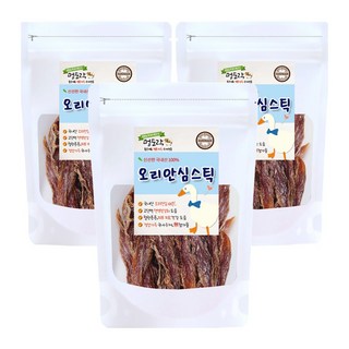 멍도락 강아지 수제간식 국내산 100% 오리북어 오리오트밀 피부모질도움 몸에좋은 국내산오리, 3개, 60g, 오리안심스틱