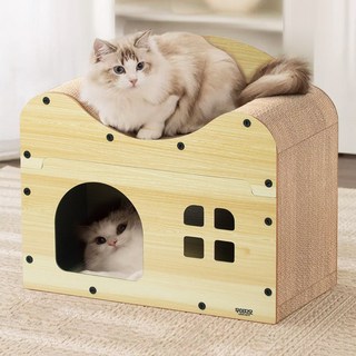 우아지오 2층8면 고양이 스크래쳐 숨숨집 하우스 연장확장가능, 1개, 원목색