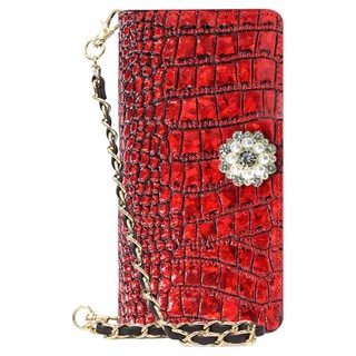 가죽 카이만 플립형 다이아 장식 수첩형 지갑형 휴대폰 케이스 + 손목 체인 스트랩