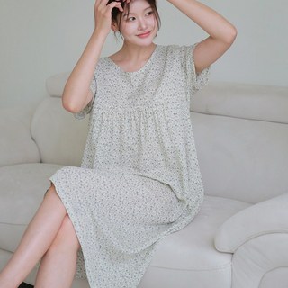 언더샤인 여성 홈웨어 순면 원피스잠옷 반팔 민소매