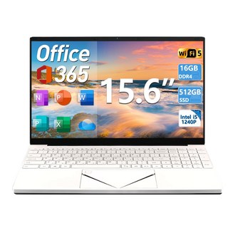 노트북 가방 및 마우스 증정 15.6인치 게이밍 노트북 i5 124p인텔 쿼드코어16GB RAM 2512GB SSD FHD IPS 디스플레이 가성비 노트북 사무실 학습 오락에 적합, 흰색, i5 1240p, 512GB, 16GB, WIN10