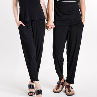 (1+1) 2장 묶음 이라인 블랙버프 남녀공용 아이스 9부 배기바지 냉감 쿨링 밴딩 팬츠