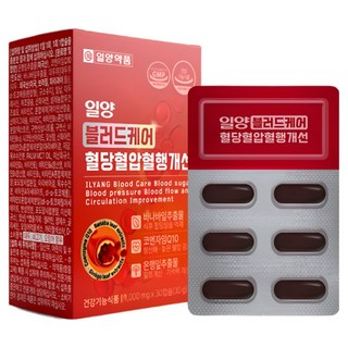 일양약품 일양 블러드 케어 혈당 혈압 혈행 개선 코엔자임Q10 바나바잎 은행잎추출물 기억력개선 항산화, 6개, 30정