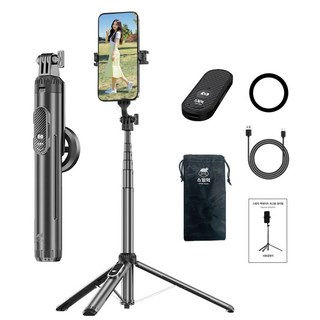 스틸덕 155cm 맥세이프 최고봉 셀카봉 삼각대 올인원 블루투스 C타입 리모컨, 블랙, 1개