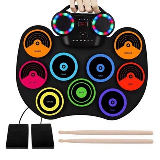 이스턴 휴대용 전자드럼 세트 블루투스 내장 드럼 연습 패드 충전식, 레인보우, 1개