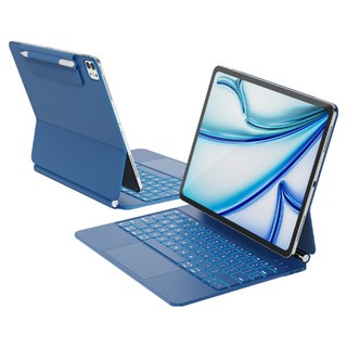 한국형 매직 키보드 아이패드 에어 13 (M3/M2) 아이패드 프로 12.9 (6/5/4/3세대) 11색 백라이트 키+트랙패드 방오염 가죽, 스틸 블루, 1개