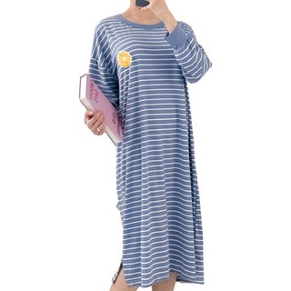 블랑커브 여성용 스트라이프 원피스 잠옷 홈웨어