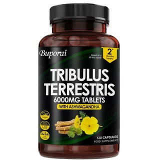 아슈와간다가 강화된 트리불루스 테레스트리스 6000mg 고강도 정제 - 사포핀 95% 함유 트리불루스 테레스트리스 - 트리불루스 테레스트리스 정제 120정, 1개, 60정