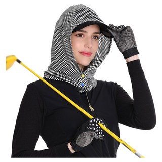 [머시매][무료배송]통풍메쉬 후드 뒷목가리개 골프 아웃도어 햇빛가리개, 블랙체크, FREE