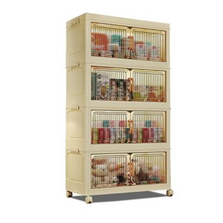 Ageye 대형 접이식 폴딩 리빙박스 수납함 이동식 접이식 수납장 가정용 다용도 옷 수납장, 투명한 4 개의 층