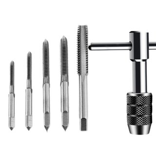 tinduo 탭핸들1개 탭드릴비트M3 M4 M5 M6 M8 5종입 세트 나사 탭 탭핑비트 세트 철 주철 합금강 탄소강 금형강등 가공, 1세트