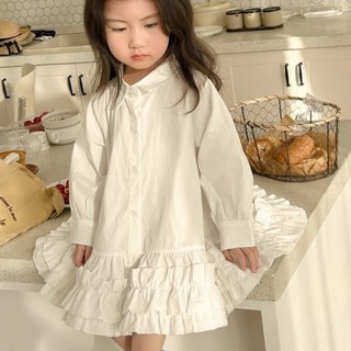 여아 유아 셔츠 원피스 프릴 러블리 소라 화이트 셔츠원피스
